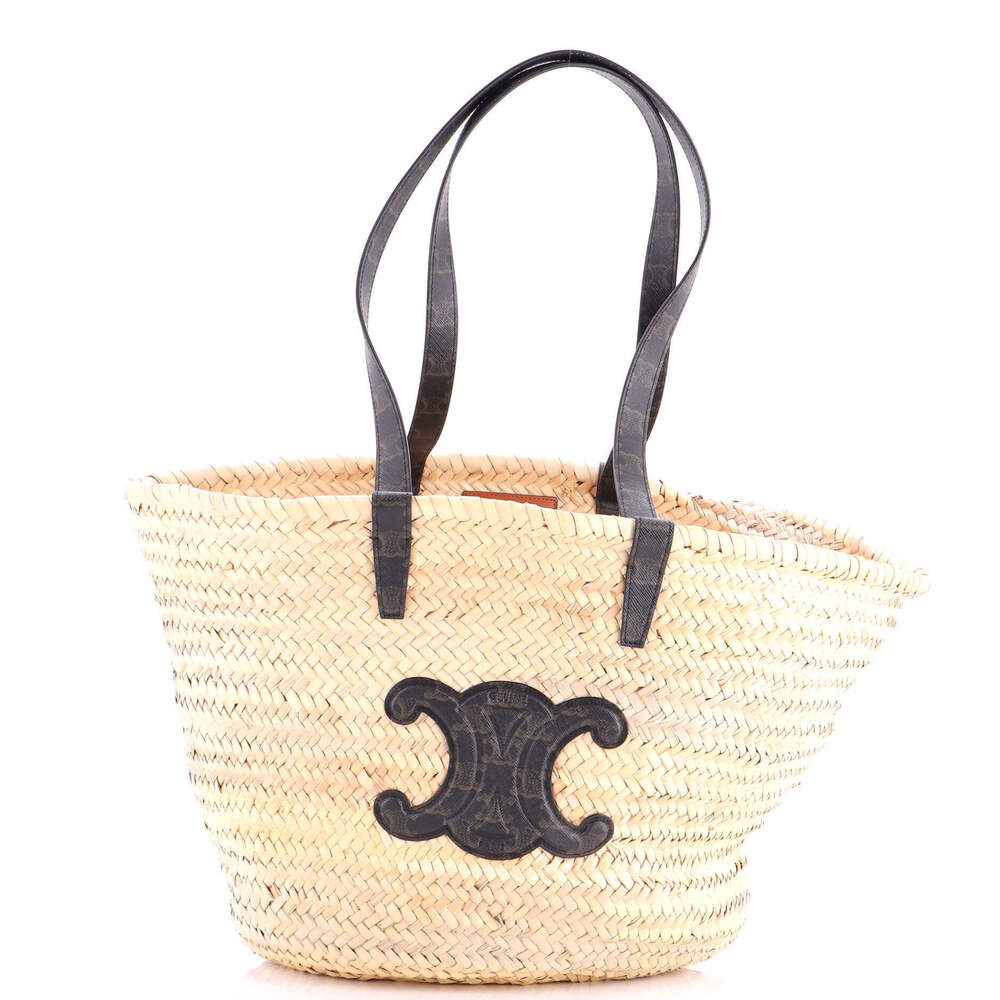 Celine Large Triomphe Basket Shoulder Bag Raffia with Leather